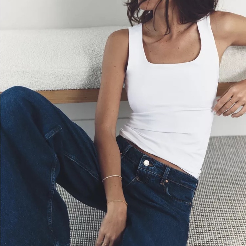 Zara Wide Strap White Tank Top